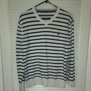 American Eagle Men’s Striped V-Neck Cotton Knit Sweater Size Large